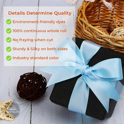 Ribbli Light Blue Double Faced Satin Ribbon, 1” x Continuous 25 Yards, Use - Image 3