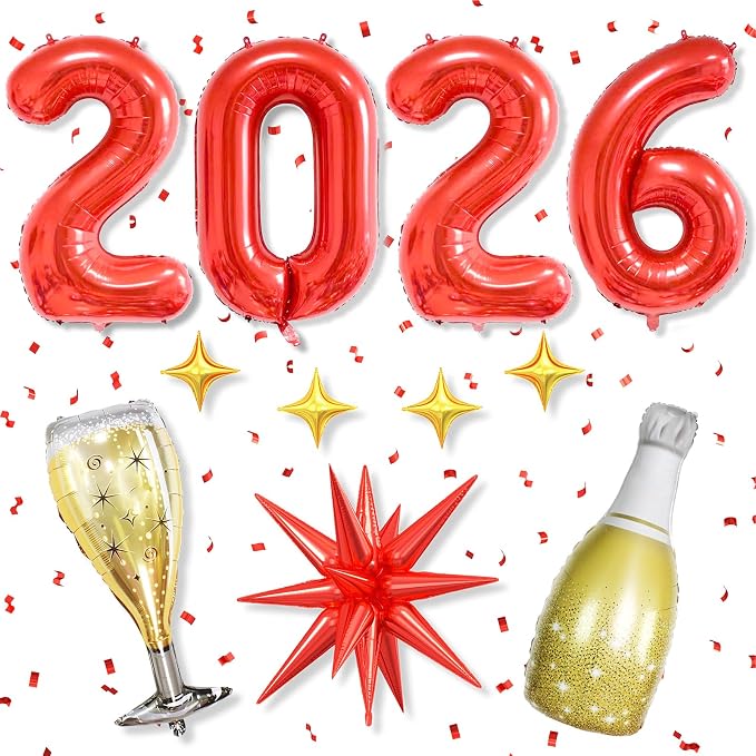 Red 2026 Balloons, 40 Inch Number 2026 Red Foil Balloons by Dagelar