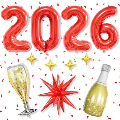 Red 2026 Balloons, 40 Inch Number 2026 Red Foil Balloons by Dagelar