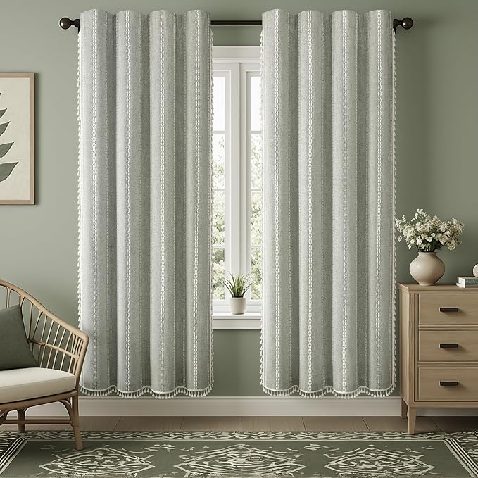 Sage Green Boho Blackout Curtains 84 Inch 2 Panels - Image 2
