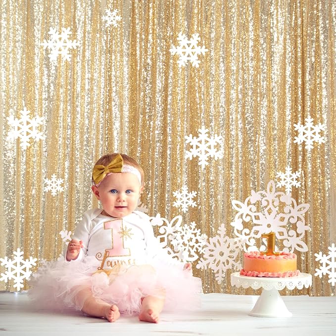 ShinyBeauty Sequin Backdrop 7ftx7ft Light Gold | Sparkle Drapes by ShinyBeauty