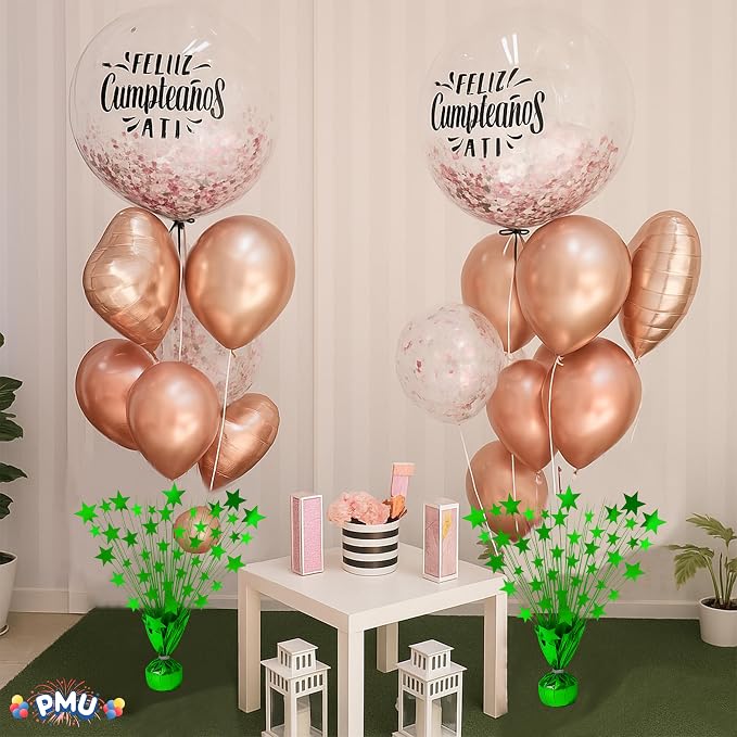 PMU 6 Pack Bursting Star Metallic Foil Spray Centerpiece- Green Balloon Weights - Image 4