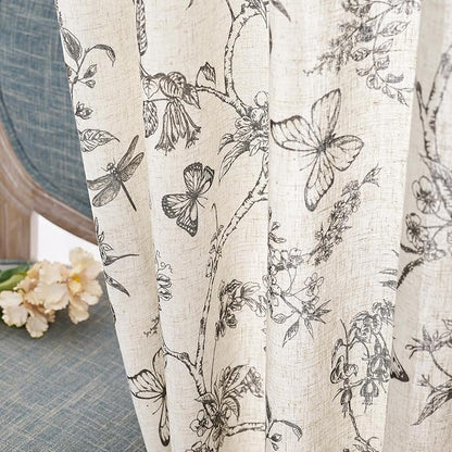 Black Floral Linen Curtains Farmhouse Rod Pocket 50W X 108L 2 Panels | - Image 7