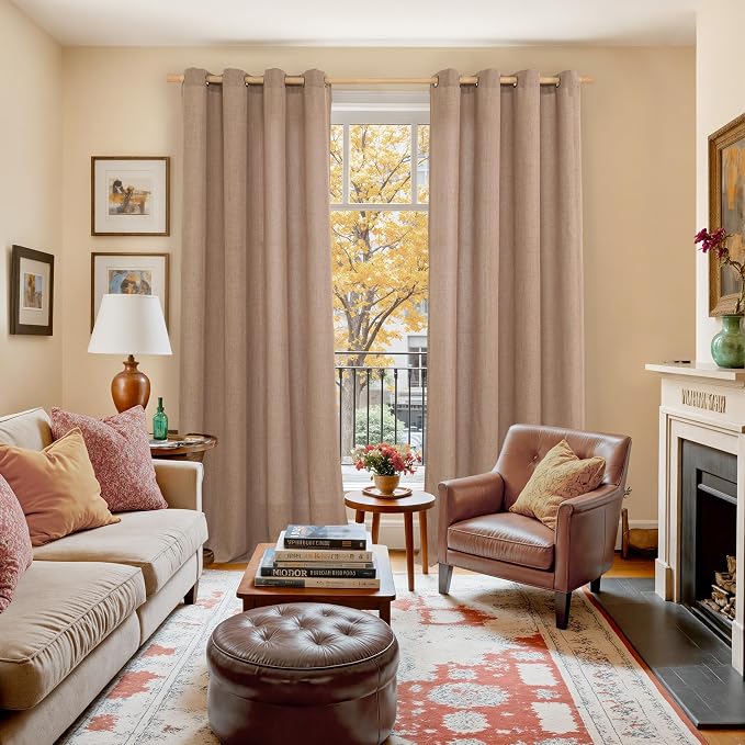 YoungsTex 80 Inches Long Mocha Brown Linen Curtains - Image 2