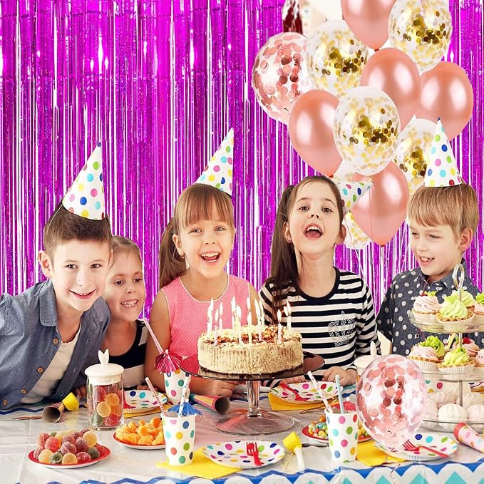 BRAVESHINE Hot Pink Foil Fringe Curtains，Metallic Party Streamers Backdrop | 2 - Image 6