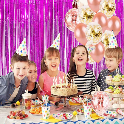 BRAVESHINE Hot Pink Foil Fringe Curtains，Metallic Party Streamers Backdrop | 2 - Image 6