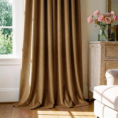 Gold Brown Velvet Curtains for Living Room Boho, W42 x L90, 2 Panels | 300GSM - Image 7