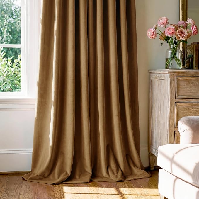 Gold Brown Velvet Curtains for Living Room Boho, W42 x L96, 2 Panels | 300GSM - Image 7