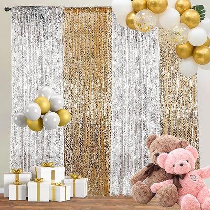 Gold Big Payatte Sequin 18MM Sequin Backdrop Drapes Curtains Panels, Fashion - Image 6
