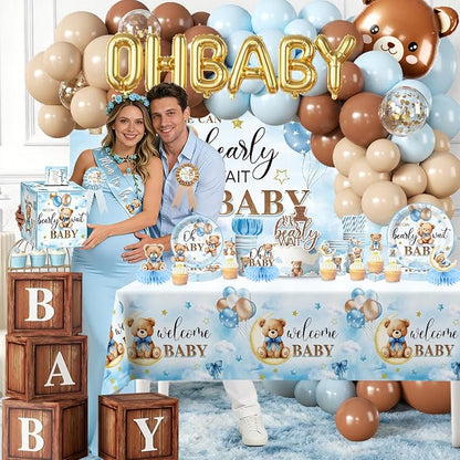 213Pcs cocomigo Blue Baby Boy Shower Decorations Tableware Set, 25 Serves | - Image 2