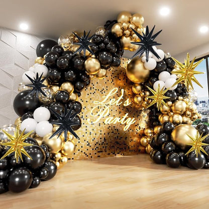 TONIFUL 8 Pcs Explosion Star Balloons Black and Gold Foil Party Decorations | 2 - Image 4