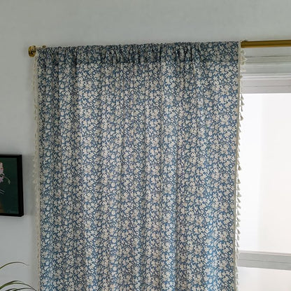 ENJOYBRIDAL White Floral 63 Inch Curtains 2 Panel Set Semi Sheer Blue Drapes - Image 4