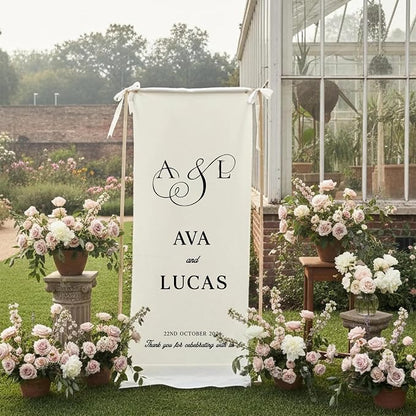 Wedding Welcome Sign Personalized Linen Fabric Banner - Image 5