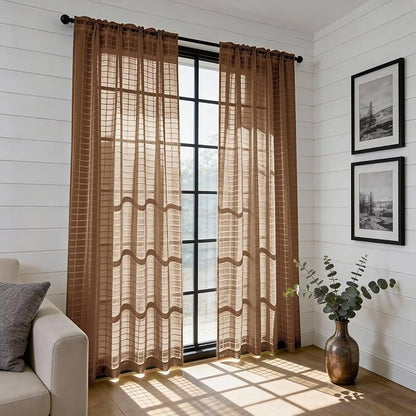 SpaceDresser Check Sheer Curtains 108 Inches Long - Image 4