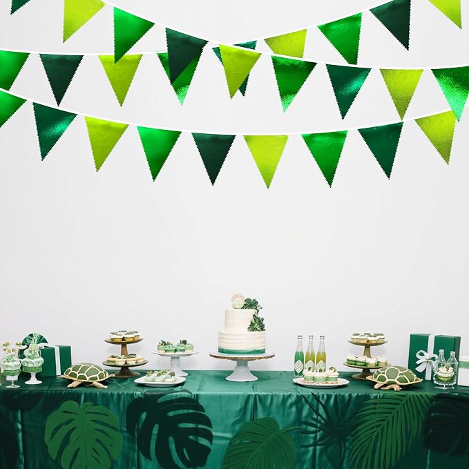 Gradient Green Party Decorations Metallic Fabric Ombre Green Triangle Pennant - Image 5