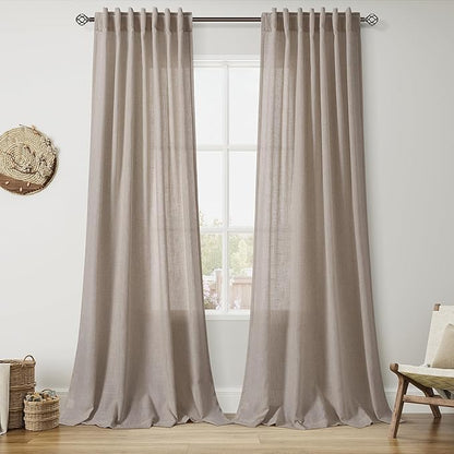 Ecru Curtains 90 Inches Long for Living Room Linen Blend Light Filtering Semi by Nanspring