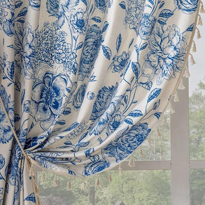 F-CHU Bohemian Curtains for Bedroom 63 Inch Length French Country Floral Drapes by F-CHU