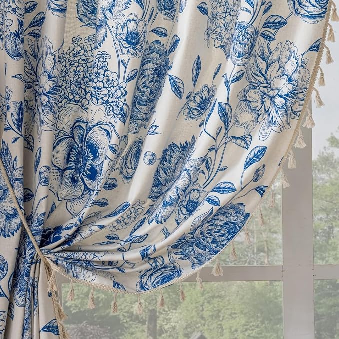F-CHU Boho Curtains for Living Room 96 Inch Length French Country Floral Drapes by F-CHU