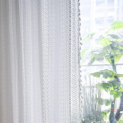 Sutuo Home White Crochet Boho Curtain 96 Inches Long, Sheer Lace Handmade - Image 4