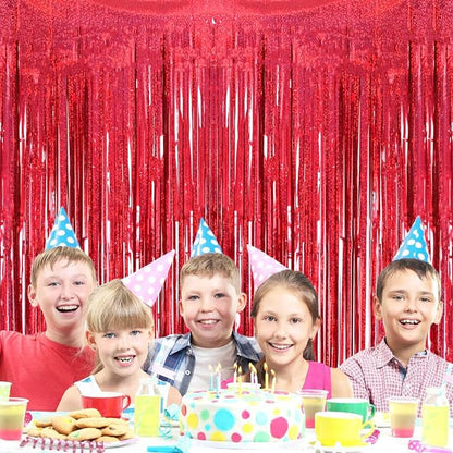 2 Pack 3.2ft x 8.2ft Red Foil Fringe Curtain, Glitter Metallic Tinsel Foil - Image 4