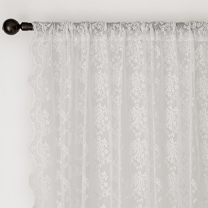 Anmao Vintage White Lace Curtains 84 Inches Long 2 Panels Set, Romantic Elegant - Image 6
