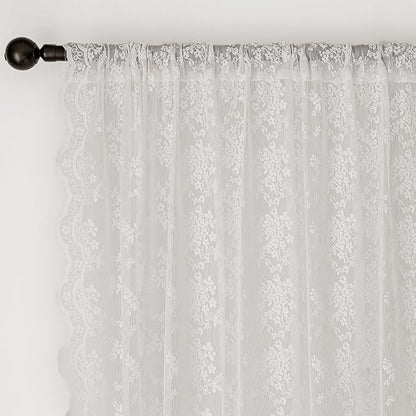 Anmao Vintage White Lace Curtains 84 Inches Long 2 Panels Set, Romantic Elegant - Image 6