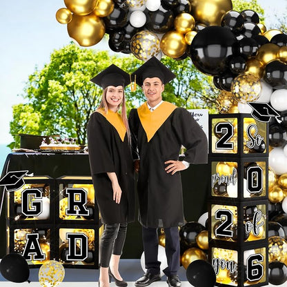 2026 Graduation Decorations Black and Gold Grad Balloon Boxes - Image 2