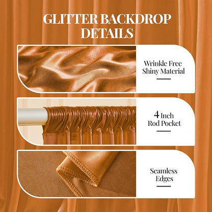 20x10ft Rust Orange Glitter Backdrop Curtain - Image 4