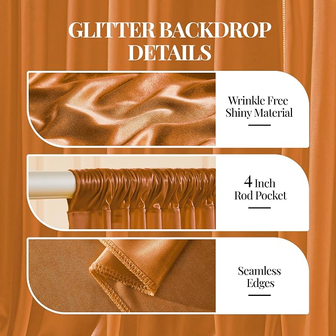 30x10ft Rust Orange Glitter Backdrop Curtain - Image 5