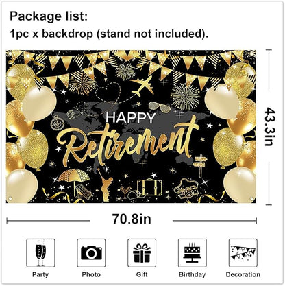 Mocsicka Retirement Party Decorations Black and Gold Happy Retirement Backdrop - Image 4