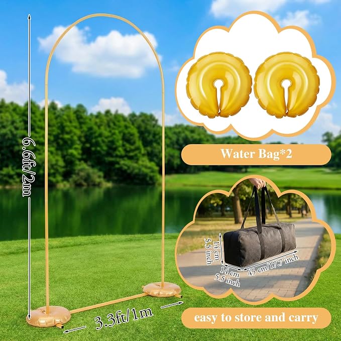 Frienda Gold Wedding Photo Arch Backdrop Stand Balloon Arch Stand - Image 2