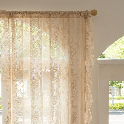 Deeprove Beige Lace Boho Sheer Curtains Cottage 2 Panels - Image 4