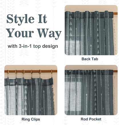 Boho Dark Grey Curtains 84 inch Long - Image 5