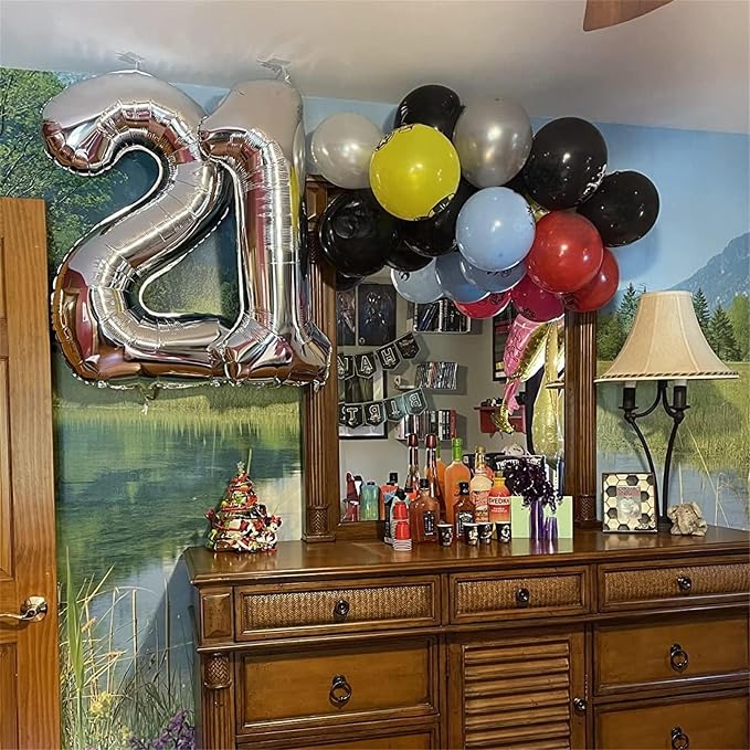 40 Inch Silver Large Numbers Balloons 5, Self Inflating Digit 5 Helium Balloons - Image 9