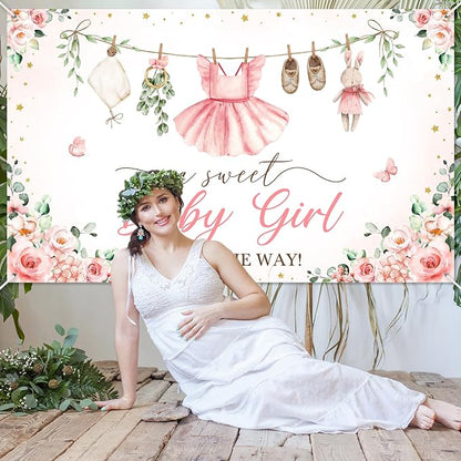 Mocsicka Baby Shower Backdrop Banner Cute Clothes Baby Shower Background a - Image 7