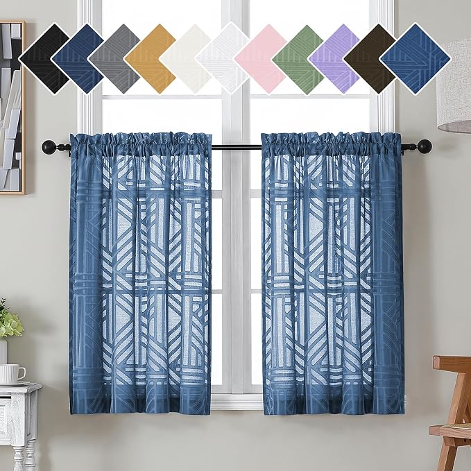 Simplebrand Dusty Blue Sheer Kitchen Curtains 36 Inch Length Tier Curtains 2 by Simplebrand