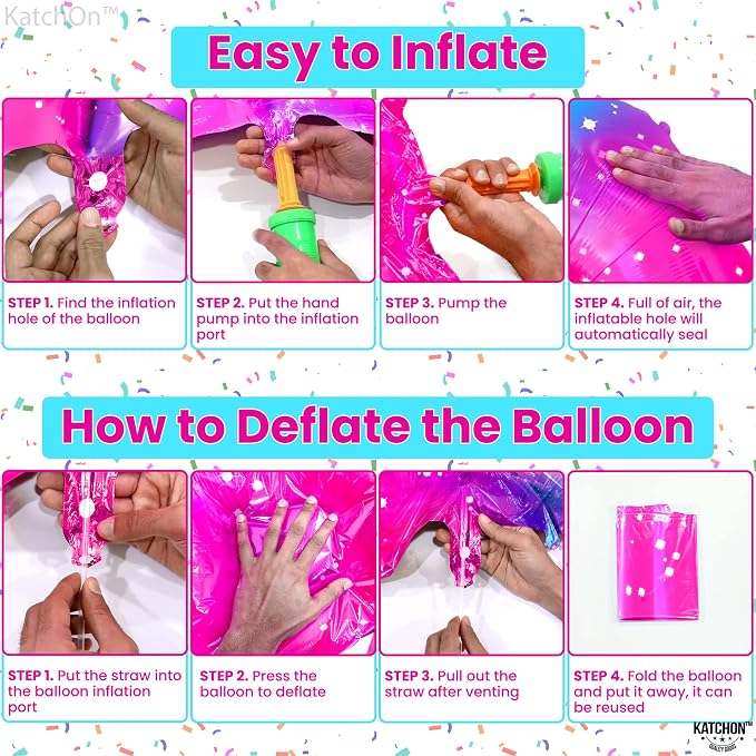 KatchOn Rainbow 4 Balloon Number 40 Inch | Pink Blue Number 4 Balloons - Image 3