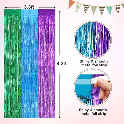 Rainbow Metallic Tinsel Foil Fringe Curtains, 2 Pack 3.3x8.3 Feet Party Streamer - Image 2