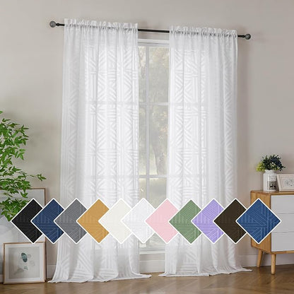 Simplebrand Semi Sheer White Curtains 96 Inches Long 2 Panels, Light Filtering by Simplebrand