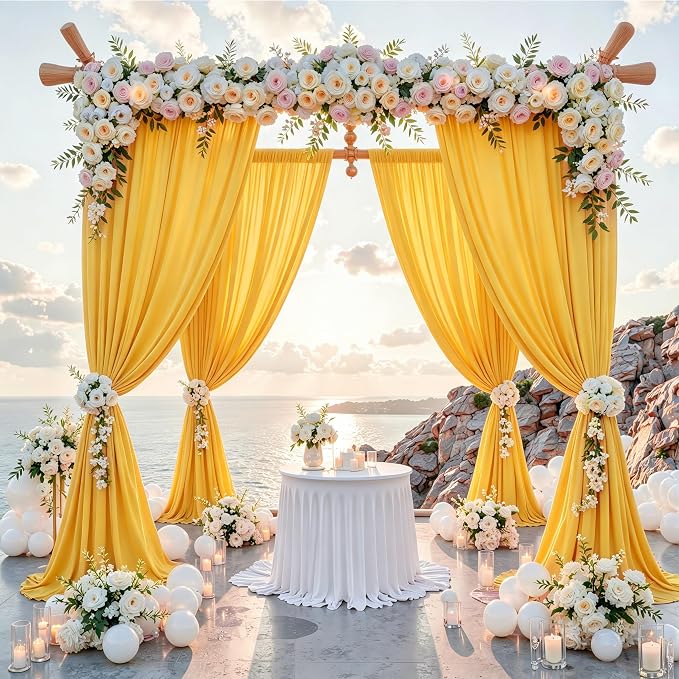 20 ft x 10 ft Wrinkle Free Yellow Backdrop Curtain - Image 2