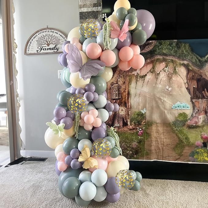 Dusty Green Purple Pink Balloon Arch Kit, Fairy Wildflower Balloon Garland Sage - Image 4