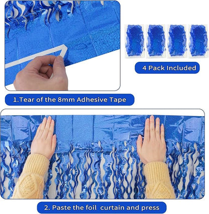 4 Pack 3.3 ft x 6.6 Wavy Sparkle Dark Blue Foil Fringe Backdrop Curtain - Image 3