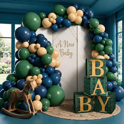 156 Pcs Green Blue Tartan Plaids Bear Baby Shower Decorations | Luxury by Unknown