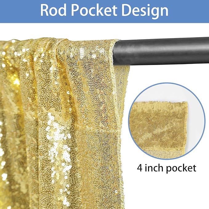 Hahuho Gold Sequin Backdrop Curtain, Party Decoration（1 Panels, 4FT x 8FT - Image 3