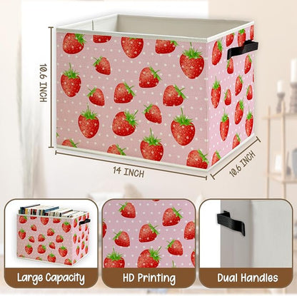 Pink Strawberry Foldable Storage Bins Box - Image 5
