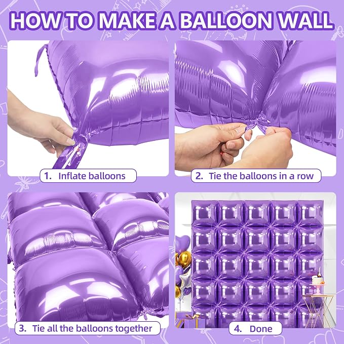 NISOCY 25PCS Light Purple Square Foil Balloons Wall Backdrop | Double Sided - Image 4