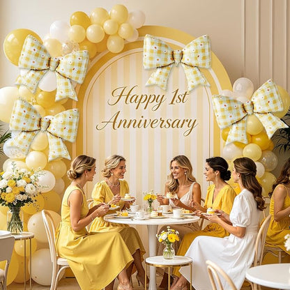 4 PCS Daisy Bow Balloons, Large Yellow Gingham Coquette Foil Balloon Set | - Image 5