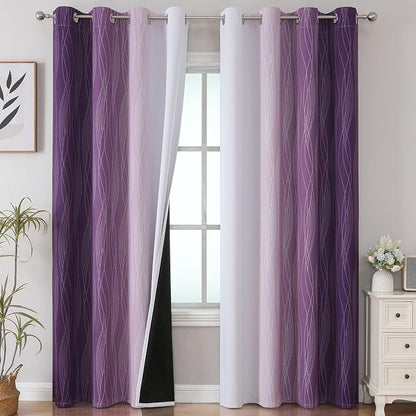Purple and Greyish White Ombre Blackout Curtains 84 Inches Long, Full Room by ESTELARTEXTILER