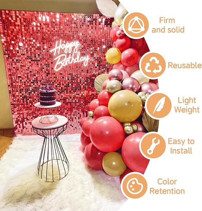 4x6 FT Red Shimmer Wall Backdrop, Glitter Bling Photo Backdrop - Image 3