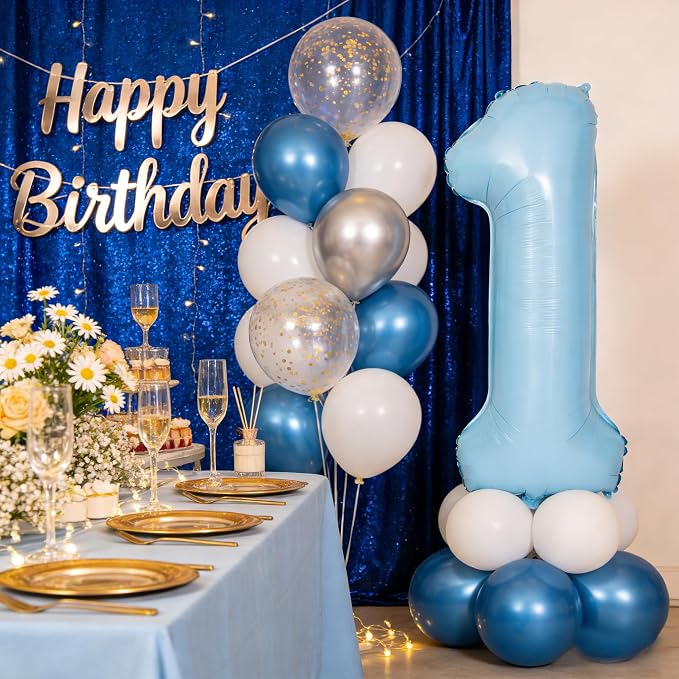 40 In Matte Blue Number Balloons Helium Foil Mylar Balloon Party Digital 14 | - Image 4